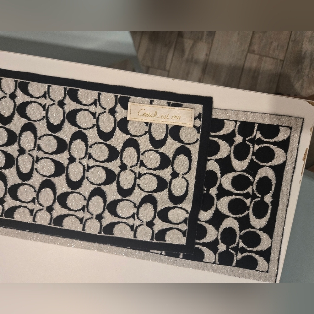 NWOT Coach Reversible Monogram Black and Gray Patterned Scarf - Picture 2 of 5